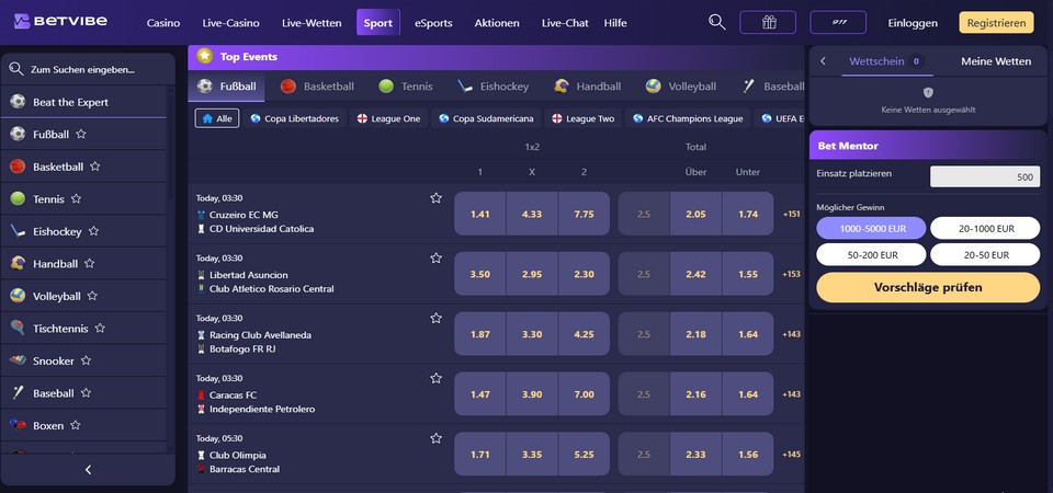 Sportwetten bei  Betvibe