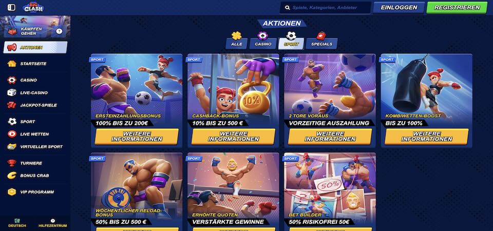 Screenshot der BigClash-Bonusseite