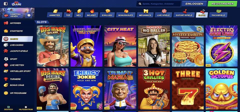 Screenshot of the BigClash casino page
