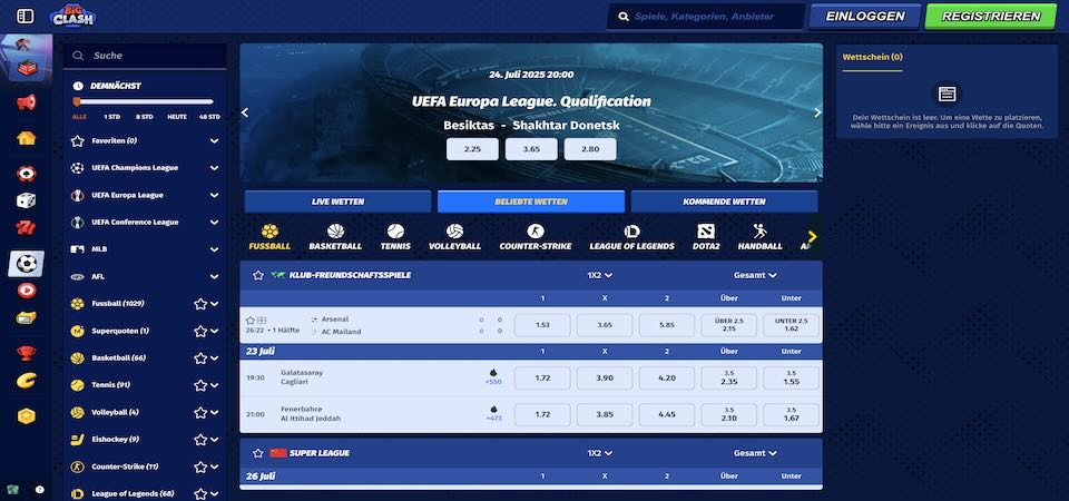 Screenshot der BigClash-Sportseite