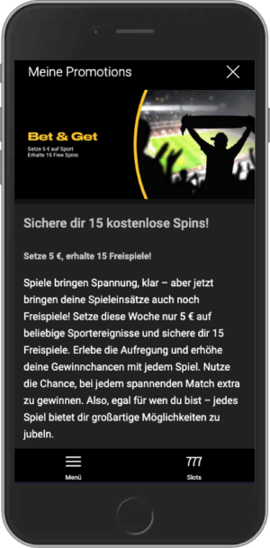 Erhalten Sie 15 Freispiele für jede 5€