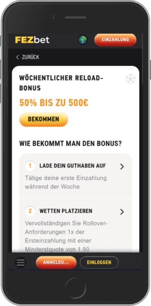 50% wöchentlicher bonus von Fezbet