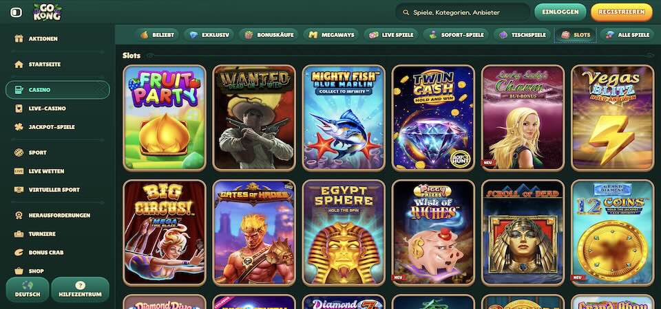 Screenshot der GoKong-Casino-Seite