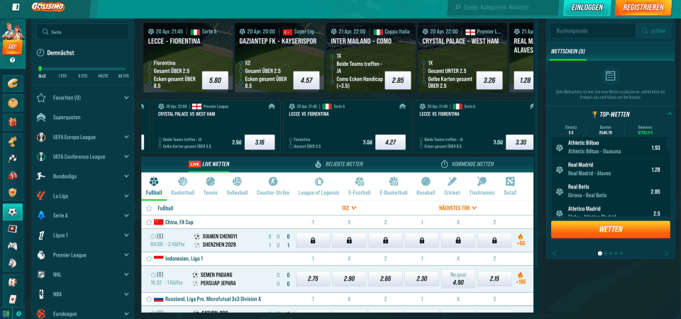 Screenshot der Golisimo Sportseite