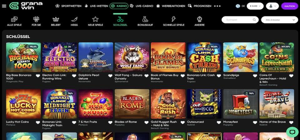 Screenshot der Granawin-Casino-Seite