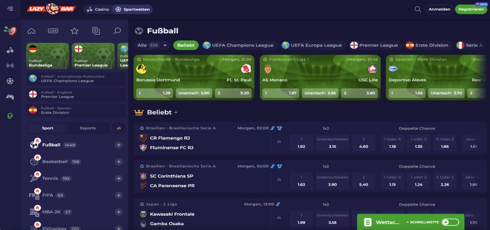 Screenshot der Lazybar-Desktop-Sportseite