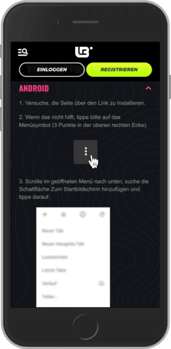 Mobiler Screenshot der Lunubet Android-App