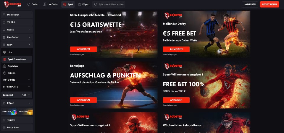 Sport Boni und Aktionen bei Rooster.Bet