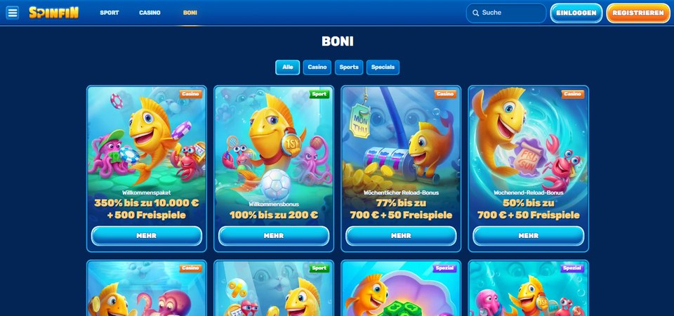 Screenshot der Spinfin-Werbeseite