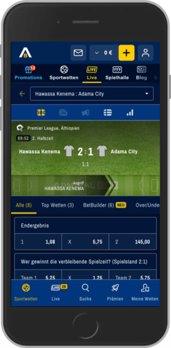 Mobiler Screenshot der AdmiralBet Live-Sportseite