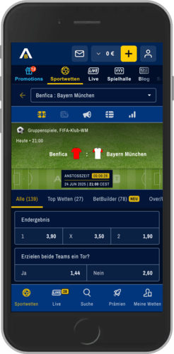 Mobiler Screenshot der AdmiralBet-Sportseite