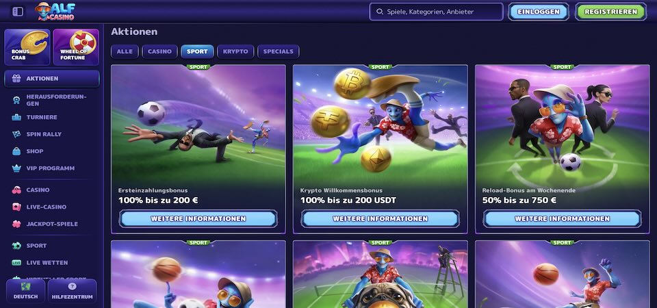 Screenshot der AlfCasino-Werbeseite