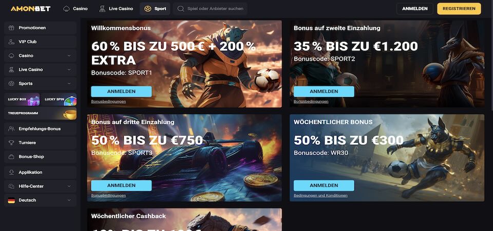 Screenshot der Amonbet-Bonusseite