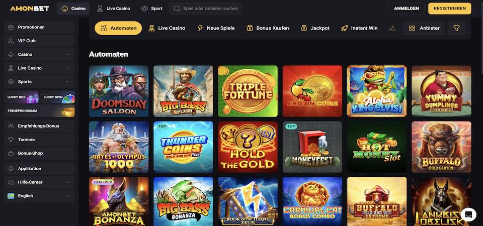 Screenshot der Amonbet Casino-Seite