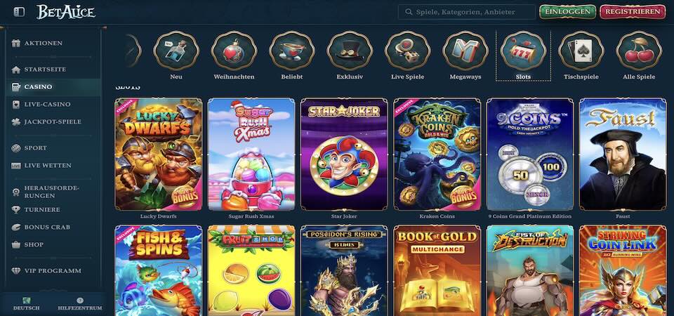 Screenshot des BetAlice Casinos