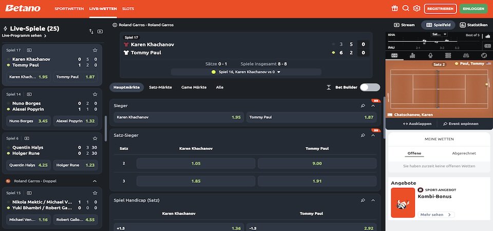Screenshot der Betano-Sportseite