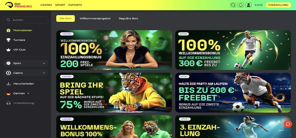 Screenshot der BetPrimeiro Casino Seite