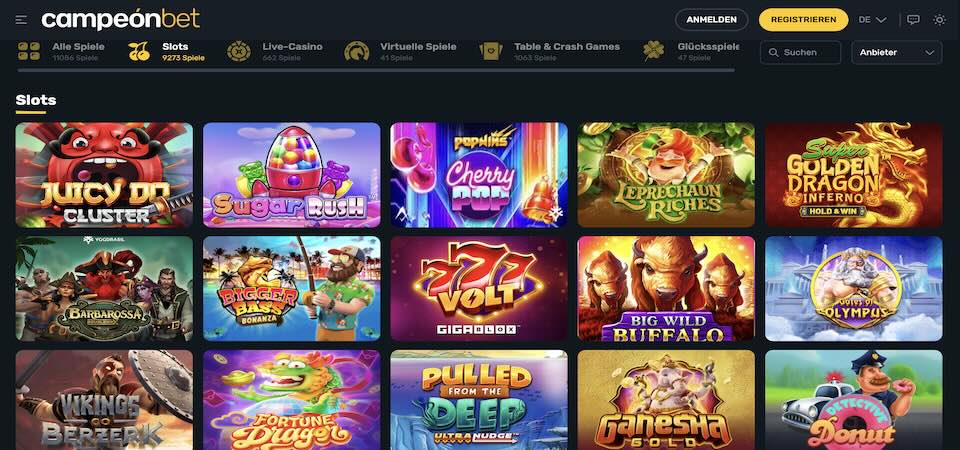 Screenshot der Campeonbet Casino-Seite