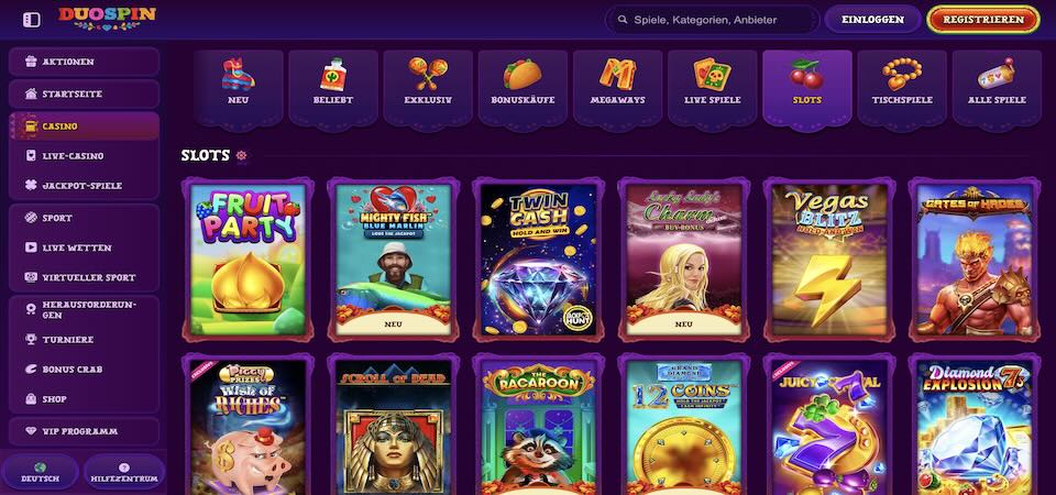 Screenshot der Duospin Casino-Seite