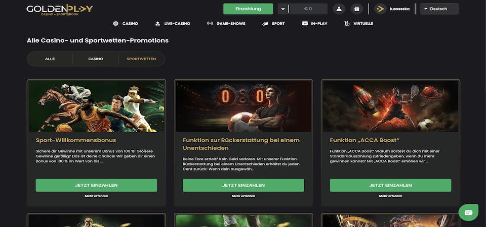 Screenshot der Goldenplay-Aktionsseite