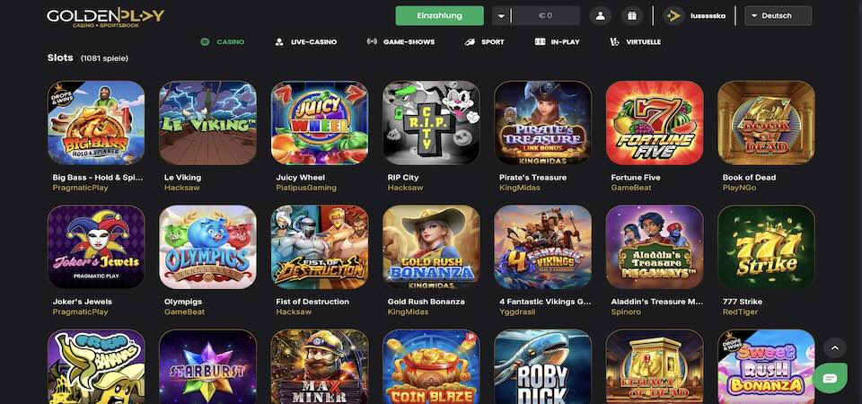 Screenshot der Goldenplay-Casino-Seite