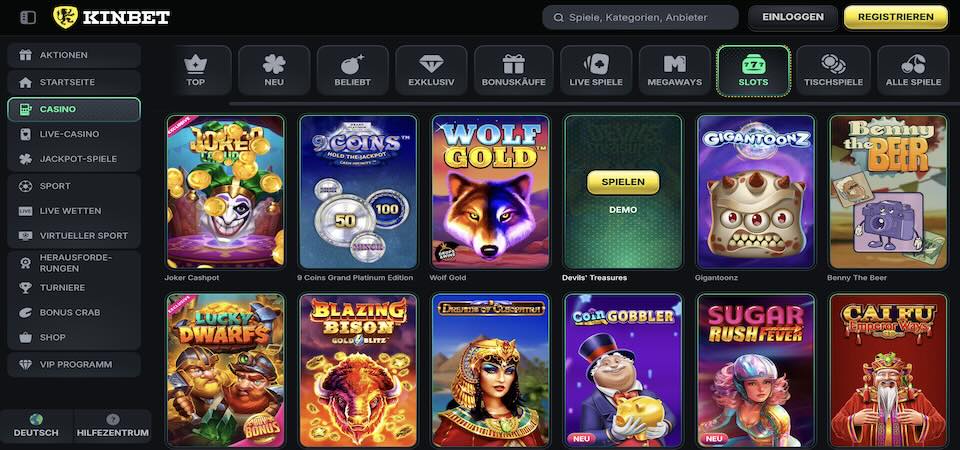 Screenshot der Kinbet Casino Seite