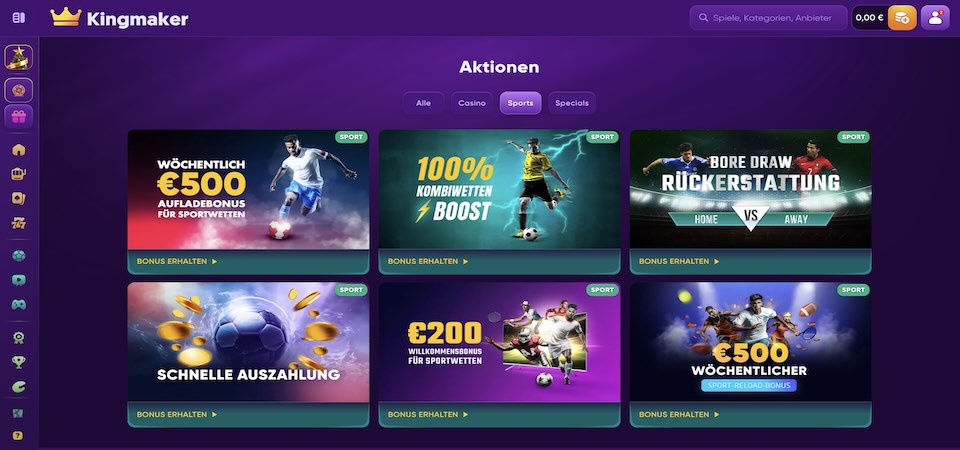 Screenshot der Kingmaker-Bonusse-Seite