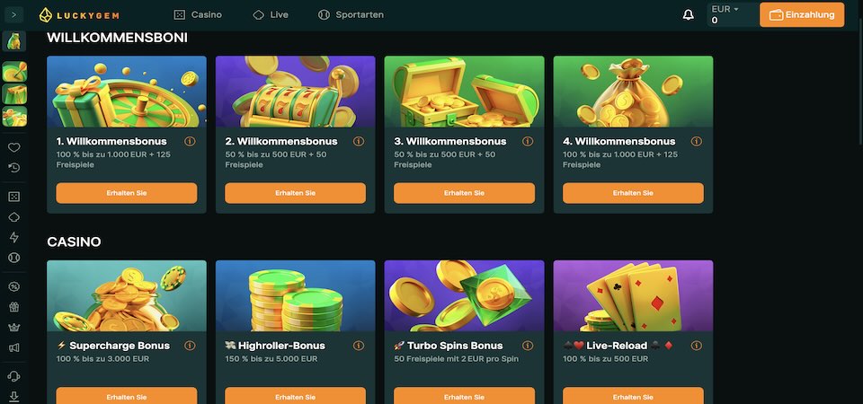 Screenshot der Luckygem-Werbeaktion-Seite