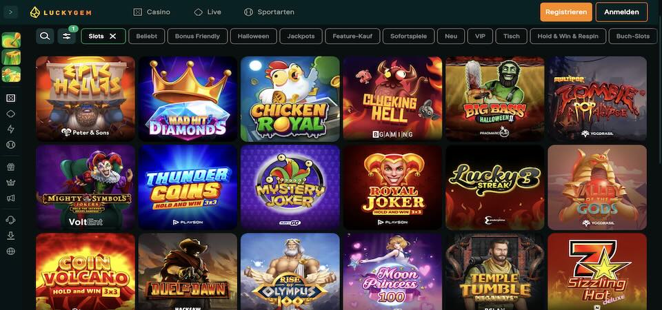 Screenshot der Luckygem-Casino-Seite