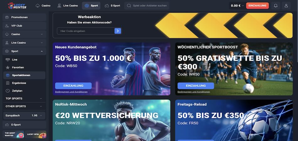 Screenshot der LuckyHunter-Promo-Seite