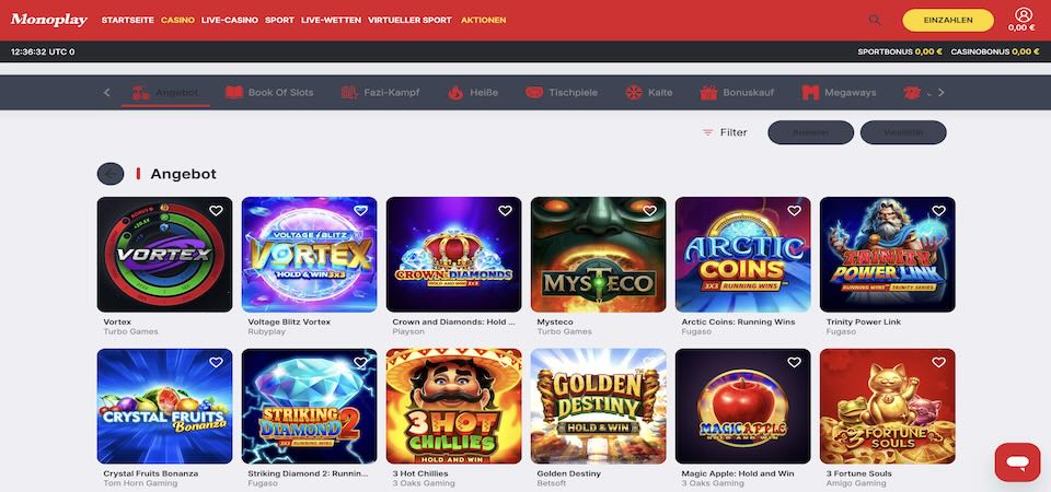 Screenshot der Monoplay-Casino-Seite
