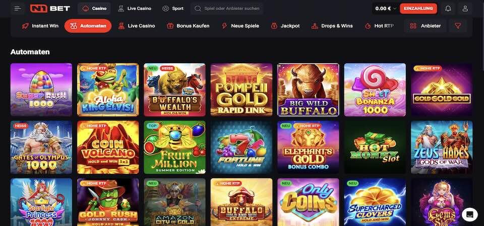 Screenshot der N1Bet Casinoseite