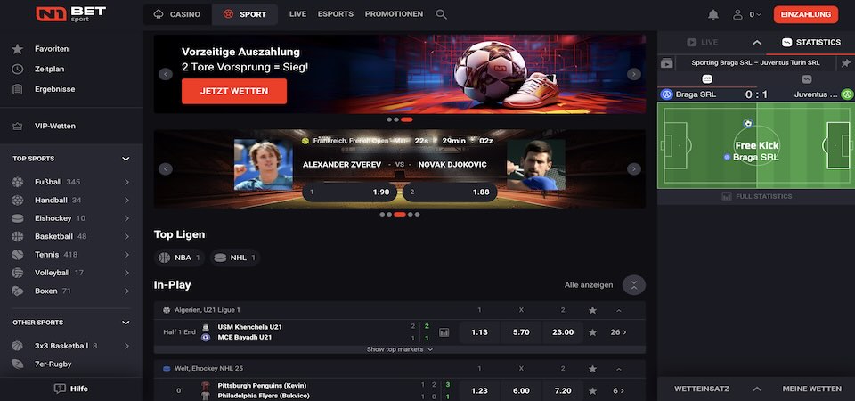 Screenshot der N1Bet-Sportseite