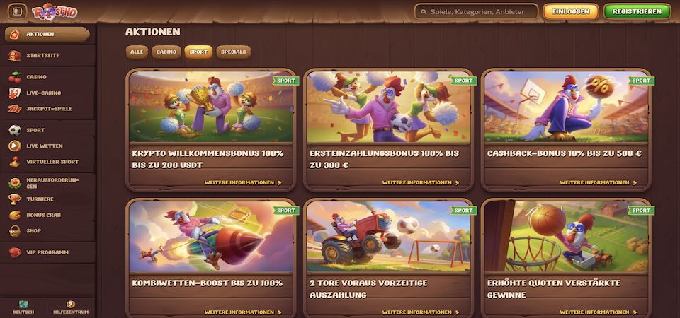 Screenshot der Roostino-Bonusseite