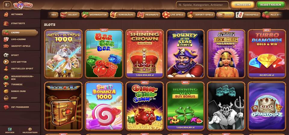Screenshot der Roostino-Casino-Seite