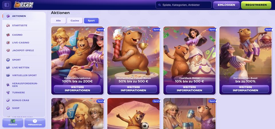 Screenshot der Spinbara-Bonusseite