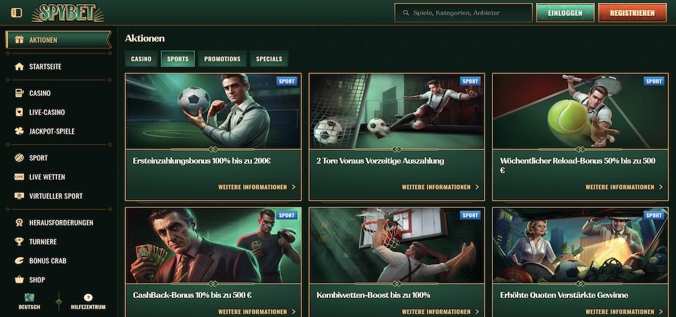 Screenshot der Spybet-Bonusseite