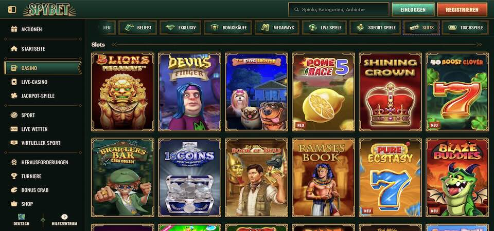 Screenshot der Spybet Casino Seite