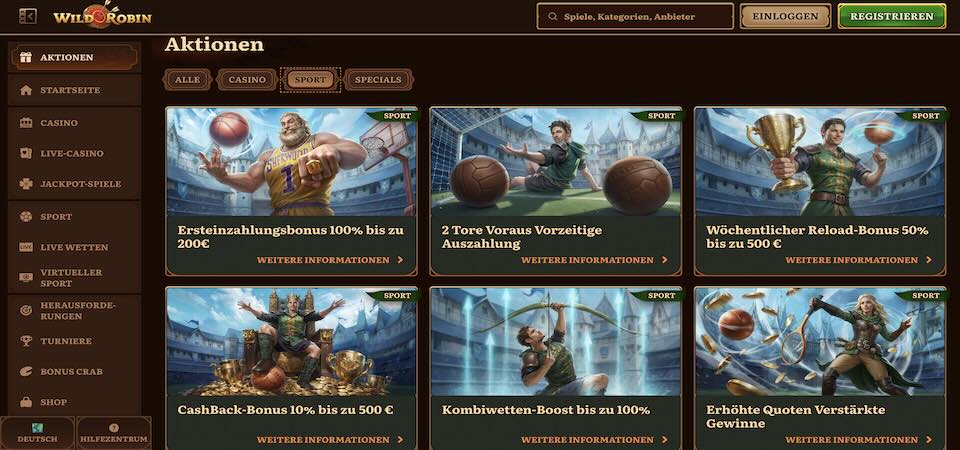 Screenshot der Wild Robin-Aktionsseite