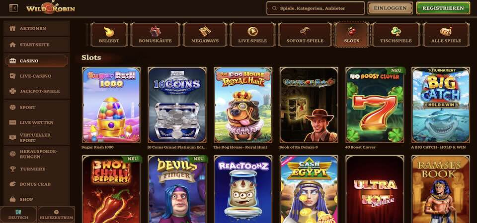 Screenshot der Wild Robin Casino Seite