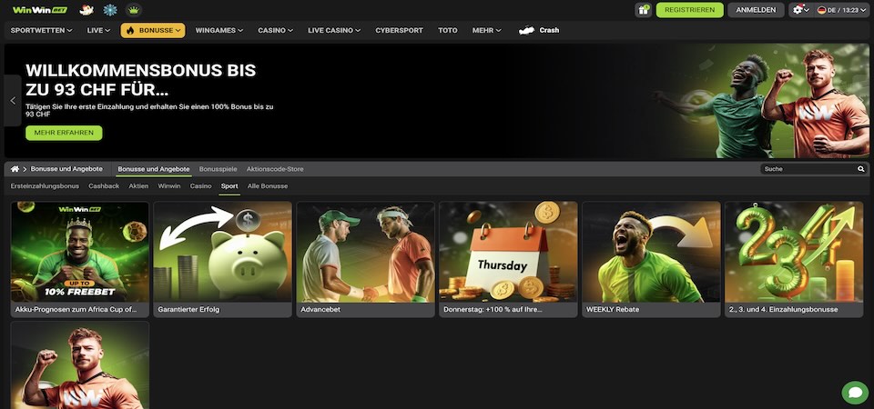 Screenshot der WinWin-Bonusseite