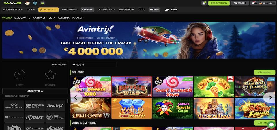 Screenshot der WinWin-Casino-Seite