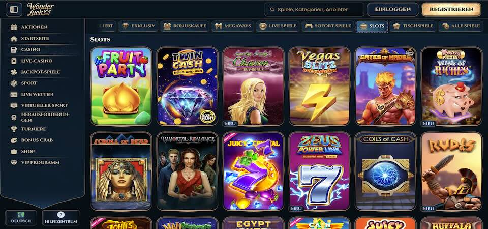 Screenshot der Wonderluck Casino-Seite