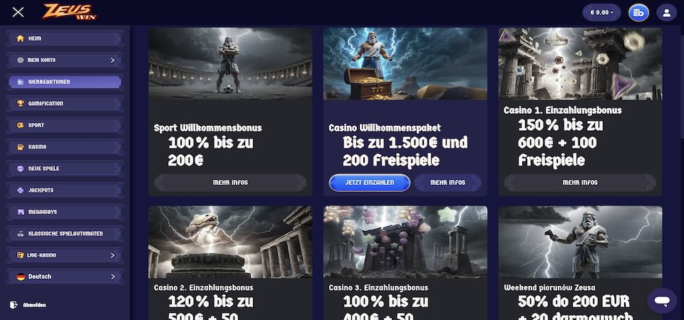 Screenshot der Zeuswin-Bonusseite